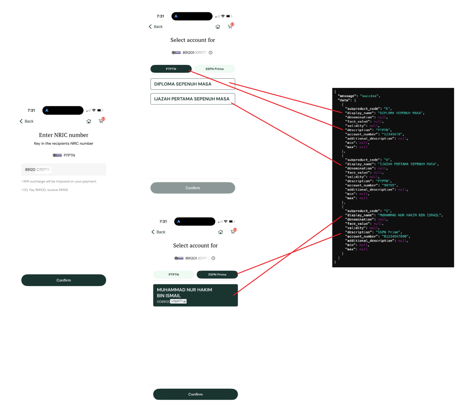 PTPTN account selection showing PTPTN and SSPN Prime categories